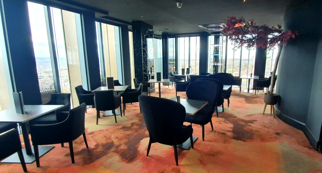 Custom made furniture at Hadrian's Tower Sky Bar, Newcastle by HRH Contract Furniture
